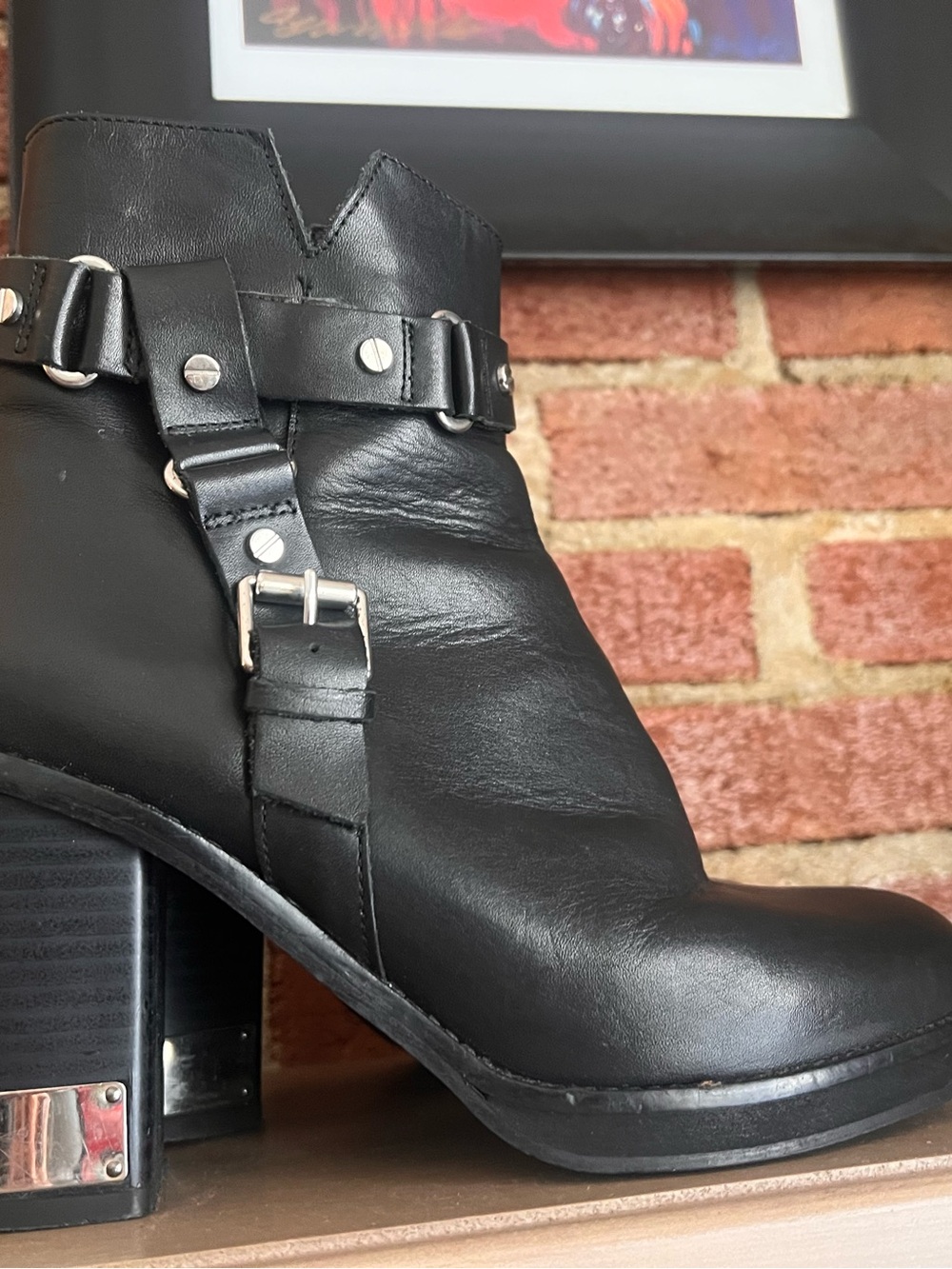 Topshop Black Leather Heeled Ankle Boots with Silver Accents